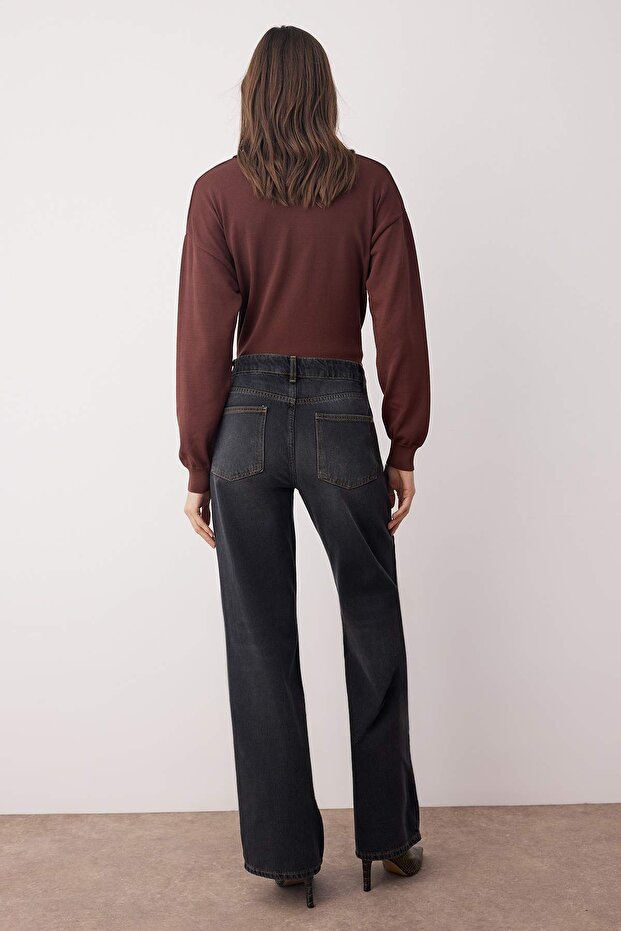 More Sustainable Siyah Yüksek Bel Wide Leg Jeans TWOAW26JE00077 - 4