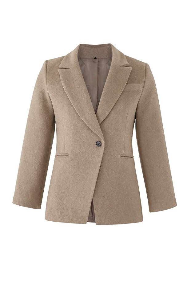 Bej Oversize/Bol Kesim Büyük Beden Dokuma Ceket TBBAW26AG00010 - 6
