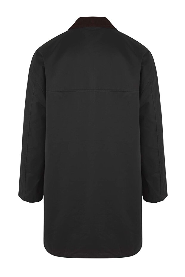 Siyah Unisex Fitted Uzun Kadife Yaka Mevsimlik Şık Erkek Mont TMNAW26MO00009 - 7