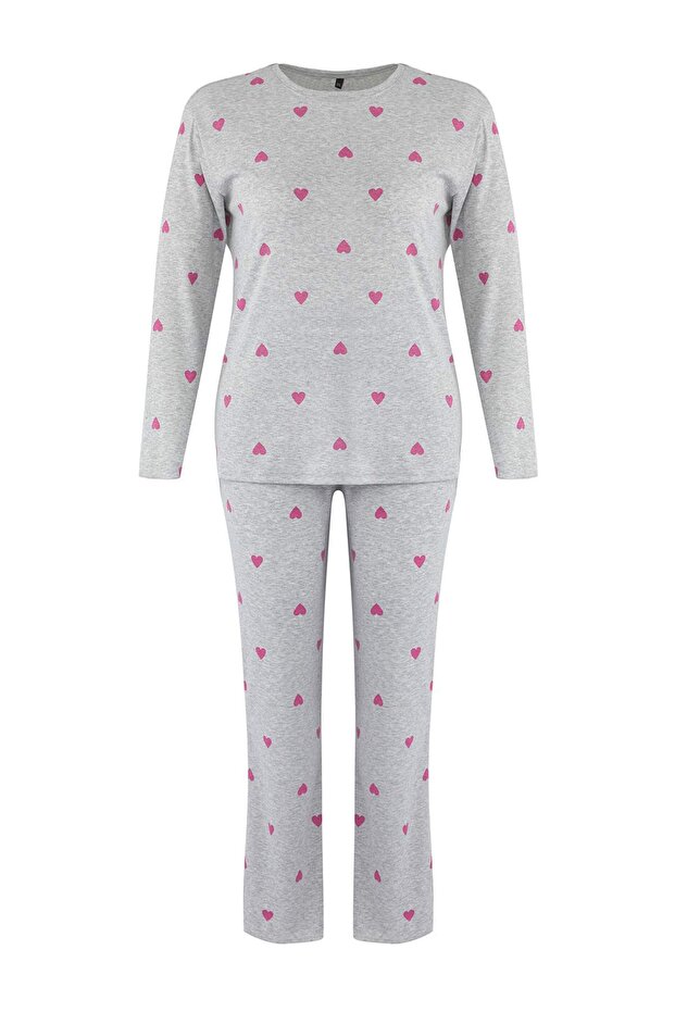 Szary melanżowy zestaw piżamy z elastyczną gumką i nadrukiem sloganu TBBAW26AI00020 - 5