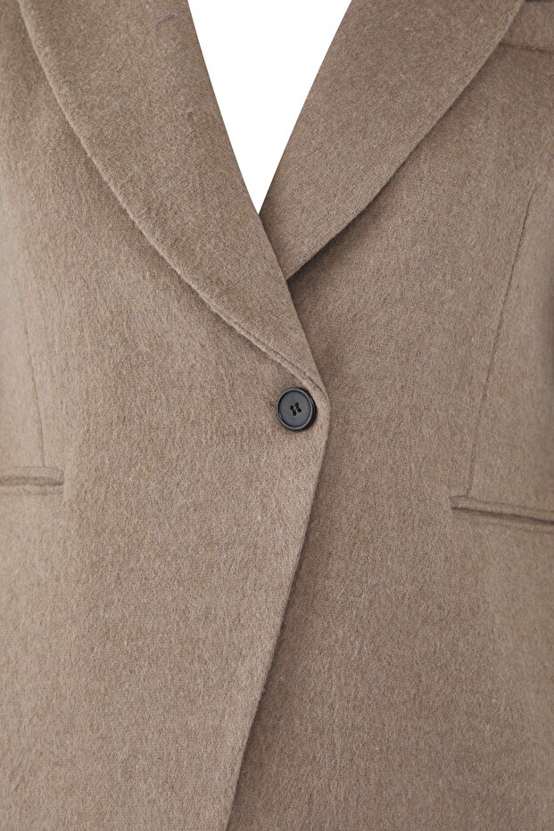 Bej Oversize/Bol Kesim Büyük Beden Dokuma Ceket TBBAW26AG00010 - 7