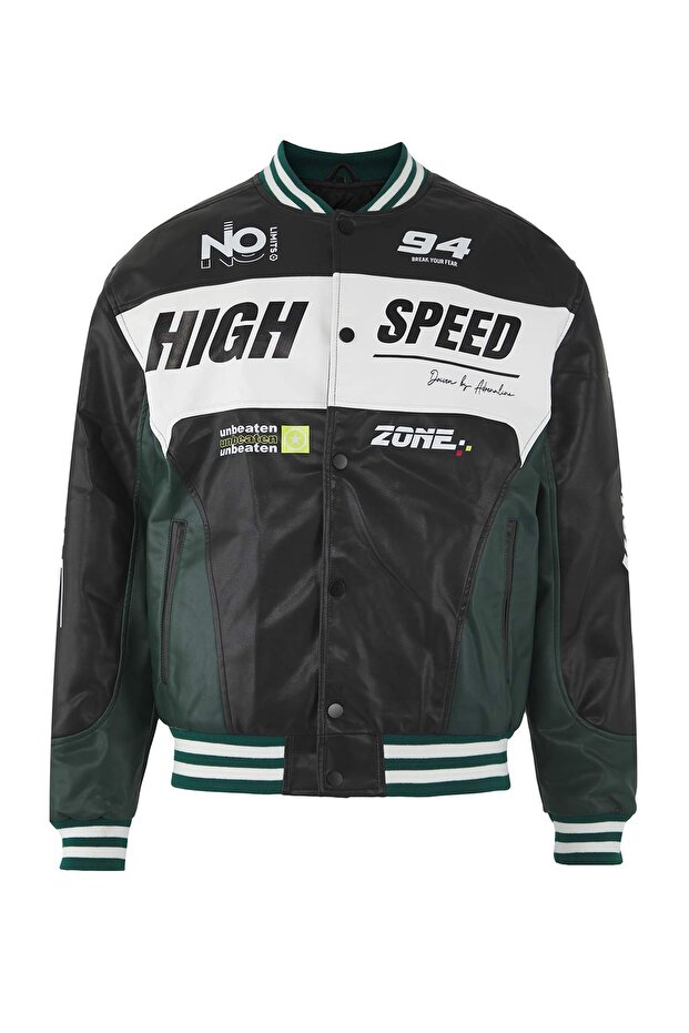 Teen Siyah Fitted Erkek %100 PU Suni Deri Motorcu Mont TMNAW26MO00012 - 6