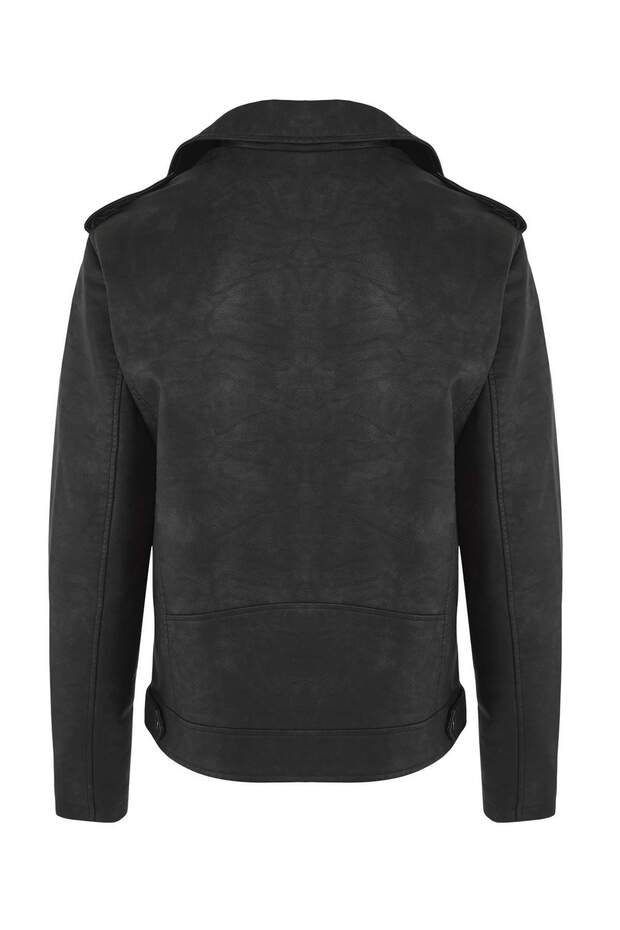Siyah Regular Fit Suni Deri %100 PU Erkek Mont TMNAW26MO00001 - 7