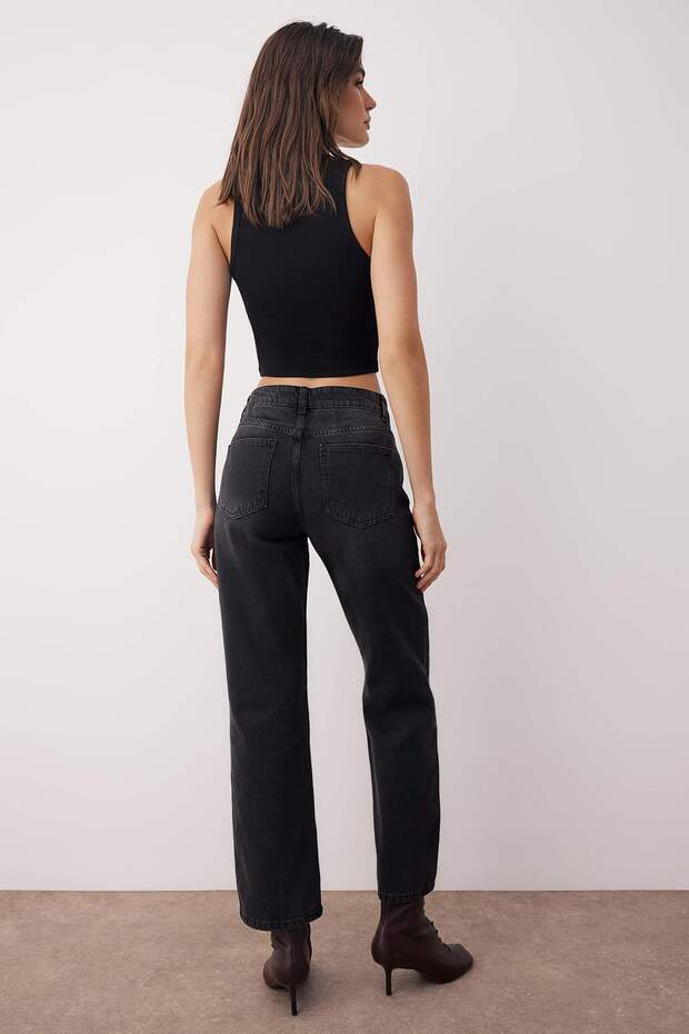 Siyah More Sustainable Normal Bel Yeni Straight Smoke Jeans TWOAW26JE00204 - 4