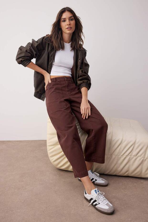 Kahverengi Yüksek Bel Cep Detaylı Loose Baggy Jeans TWOAW26JE00123 - 2