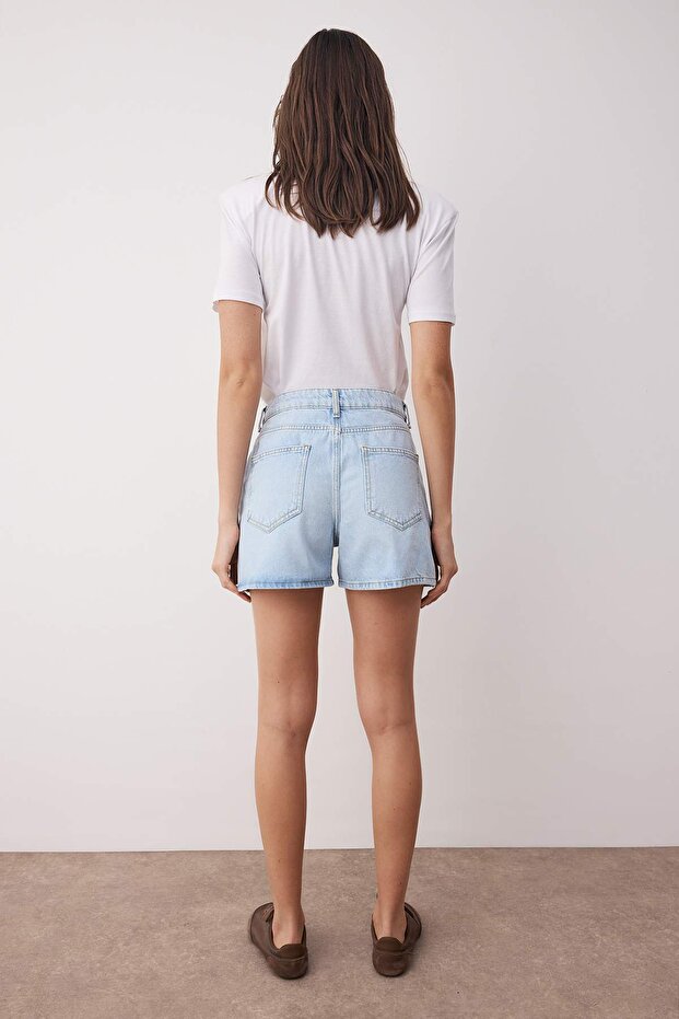 Buz Mavisi Yüksek Bel City Boy Denim Şort TWOSS23SR00199 - 4