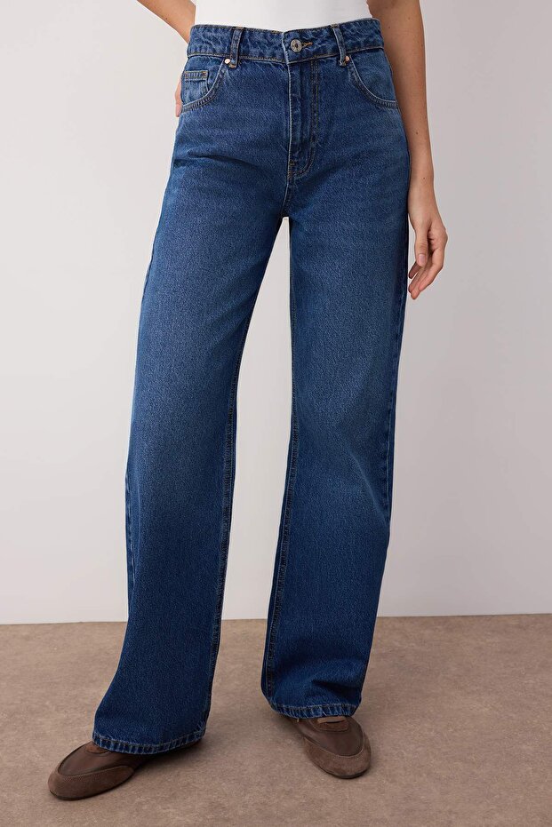 Koyu Mavi Yüksek Bel Wide Leg Jeans TWOSS25JE00132 - 3