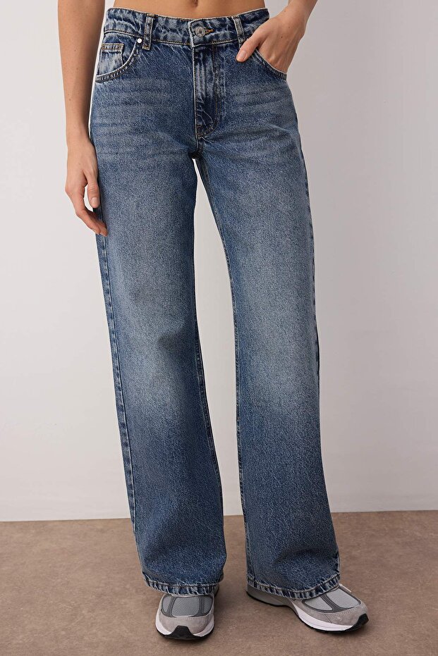 Mavi Düşük Bel Geniş Paça Wide Leg %100 Pamuk Non-Stretch Jeans TWOAW26JE00075 - 3