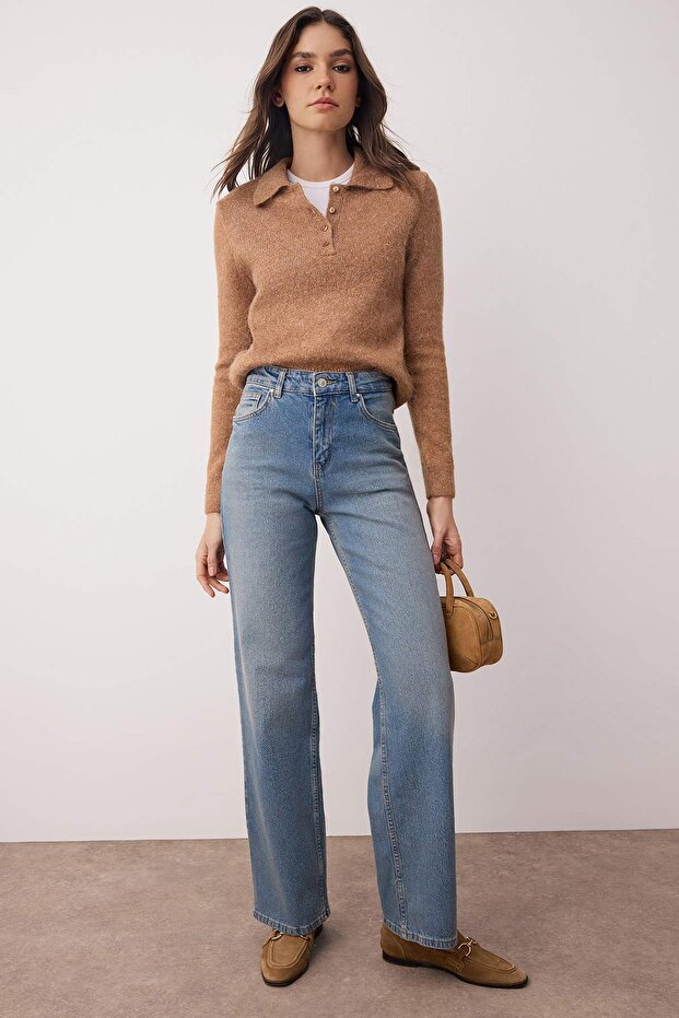 Mavi Yüksek Bel Orta Esnek Wide Leg Palazzo Jeans TWOAW26JE00084 - 1