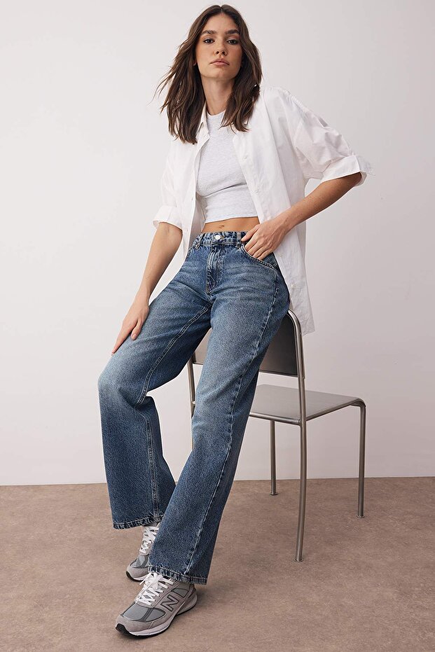Mavi Düşük Bel Geniş Paça Wide Leg %100 Pamuk Non-Stretch Jeans TWOAW26JE00075 - 2