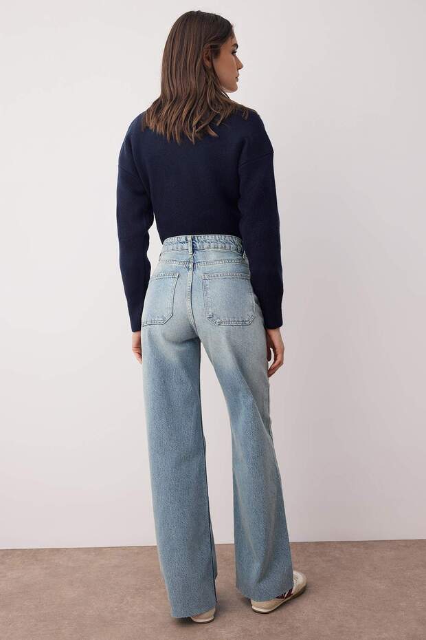 Mavi Paça Kesikli Ekstra Yüksek Bel Geniş Paça Wide Leg Geniş Paça Jeans TWOAW26JE00080 - 4