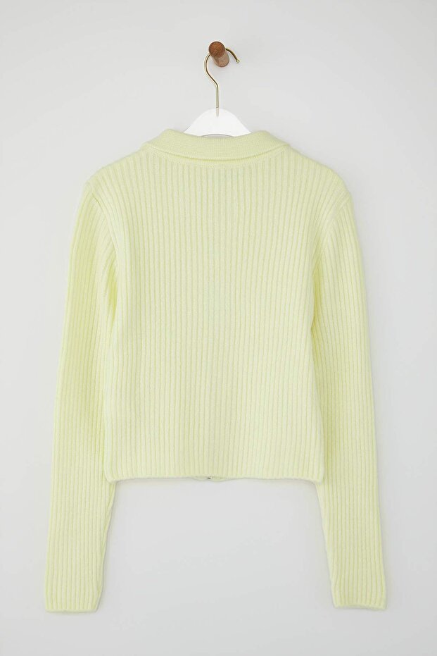 Wardrobe Essentials Sarı Yumuşak Dokulu Crop Fermuarlı Triko Hırka | TWOAW26HI00177 - 6