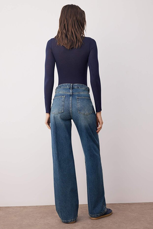 Mavi Yüksek Bel Geniş Paça Wide Leg Jeans TWOAW26JE00082 - 4