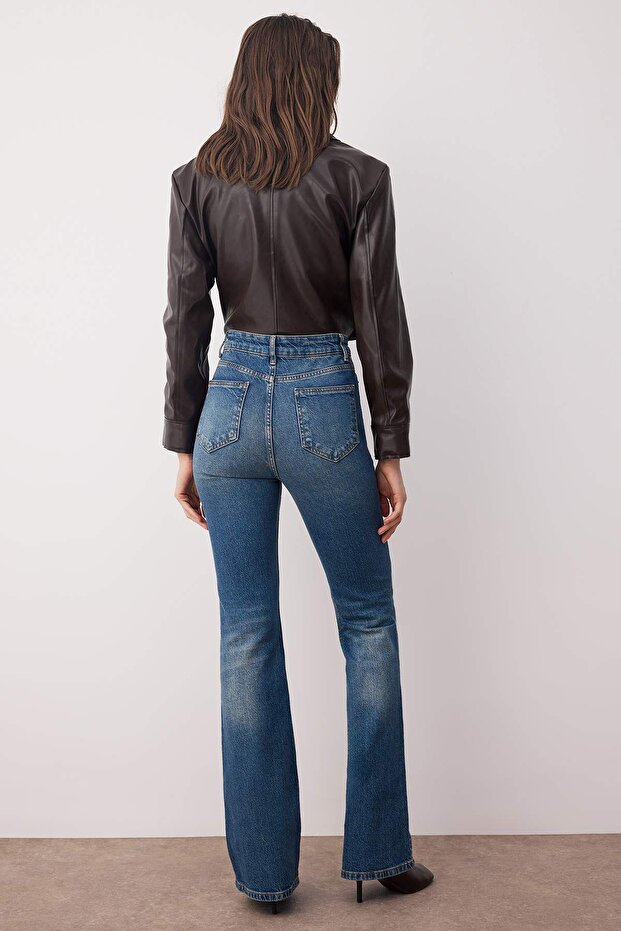 Mavi Soluk Efekt Vintage Yüksek Bel Flare Jeans TWOAW25JE00169 - 4
