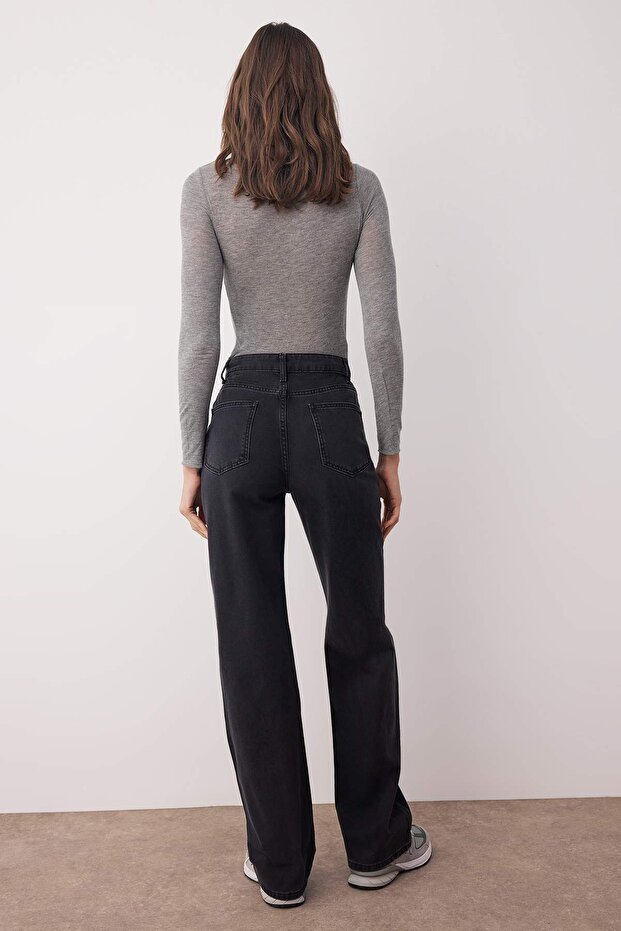 Siyah Yüksek Bel Wide Leg Jeans TWOSS25JE00278 - 4
