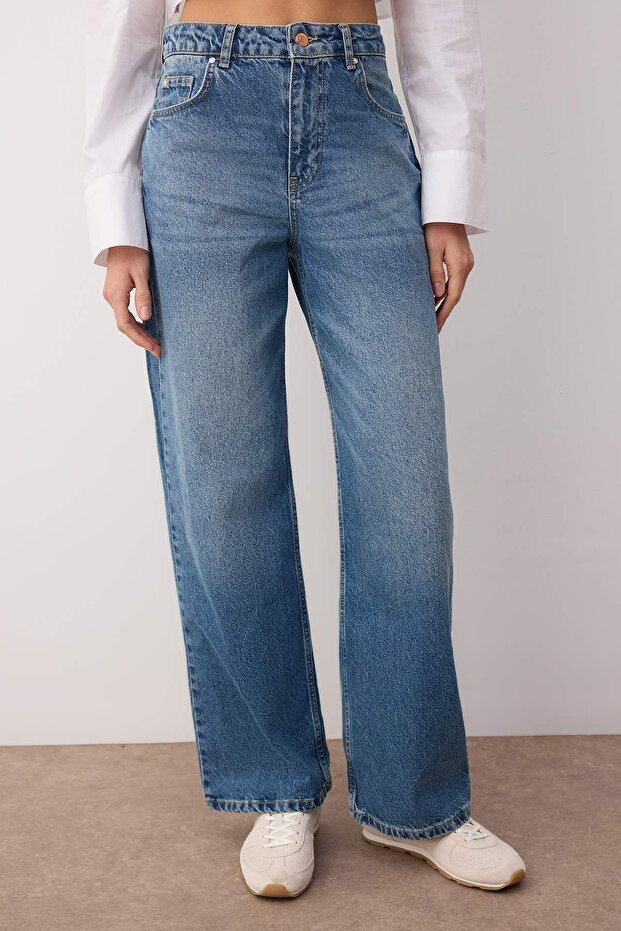Mavi Yüksek Bel Wide Leg Geniş Paça Jeans TWOAW26JE00145 - 3