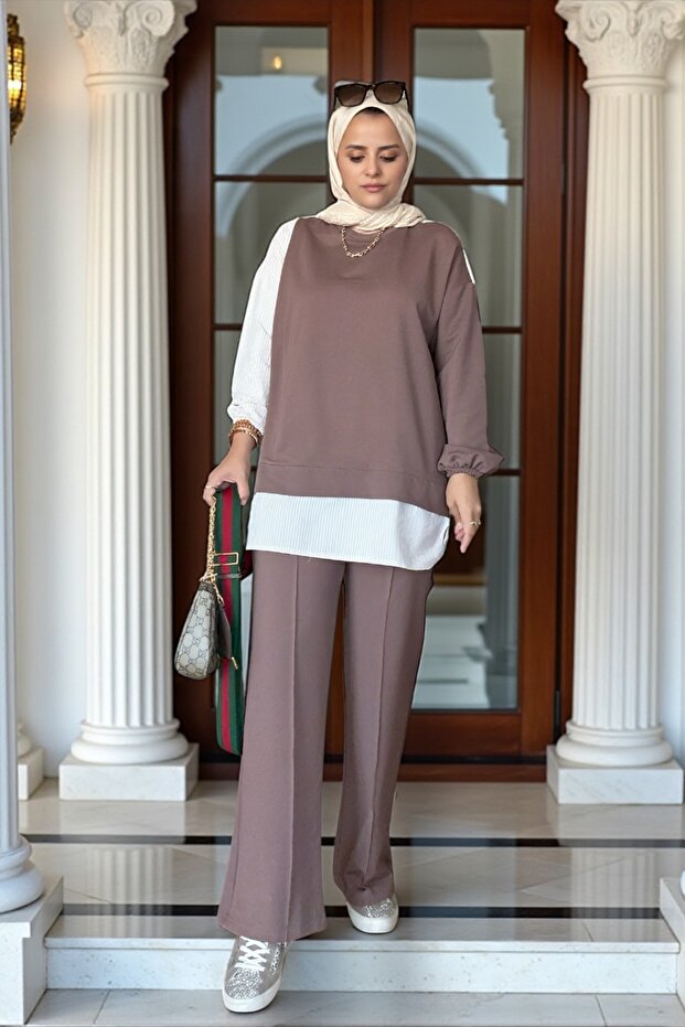 Plus Size Shirt Double Set - Coffee - 6