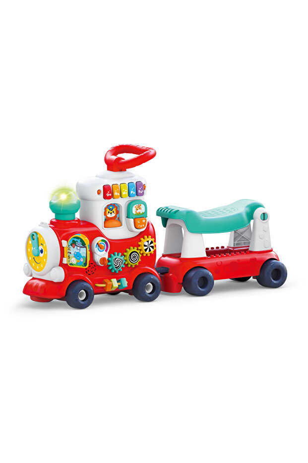 4-in-1 Push Walker & Ride-on Learning Train, Interactive Toy w/Music, Lights & Sounds, Converti