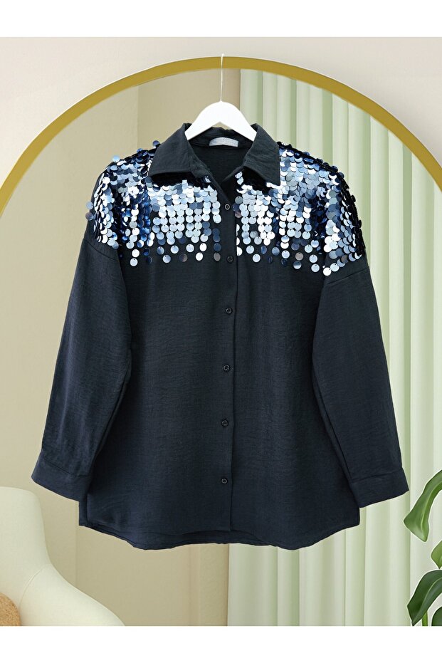 Robadan تونيك مزين بالترتر - أسود - 1