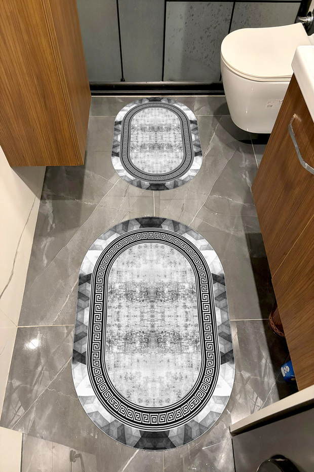 Water Resistant Digital Printed Bath Mat Set with Non-Slip Base