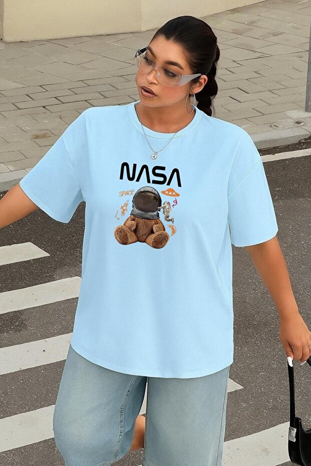 Large Size Nasa Teddy Bear Printed Unisex T-Shirt