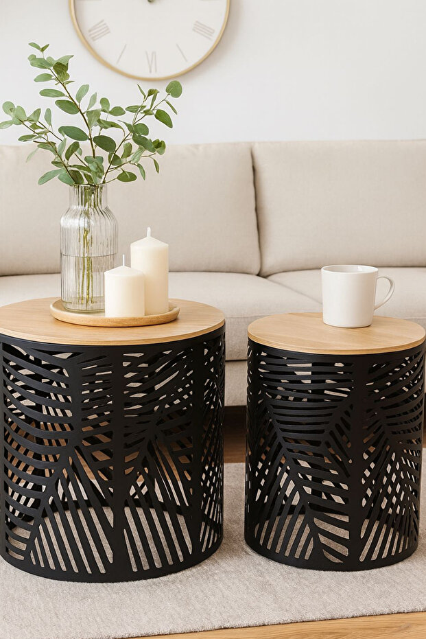 طقم طاولات قهوة جانبية متعددة الاستخدامات - 1