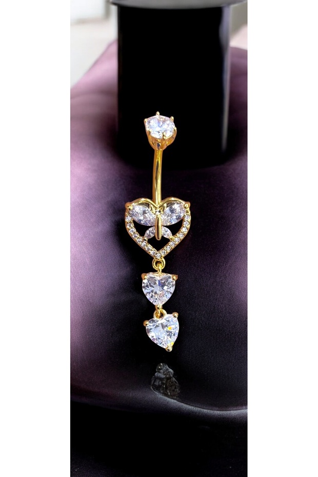 Çelik Kalp ve Kelebek detaylı Göbek piercing - 3