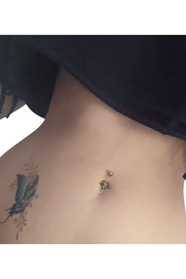 Çelik Kanatlı Sallantılı Göbek Piercing - 6
