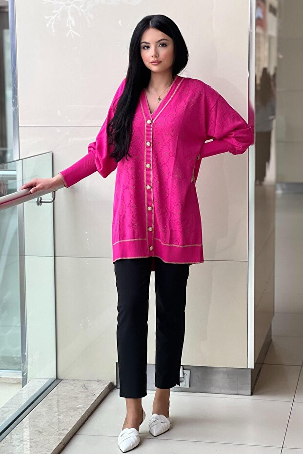 GG Logo Taş İşlemeli Merserize Hırka - 4