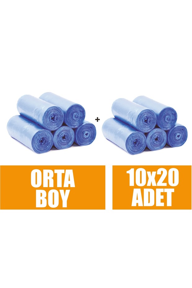 20 Li X 10 Rulo Çöp Torbası Orta Boy Mavi 55x60 Çöp Poşeti - 1