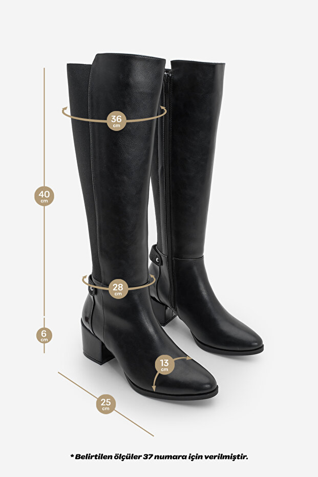 Női sarkú csizma térd alatti rugalmas rugalmas napi klasszikus csizma fekete színben - 8