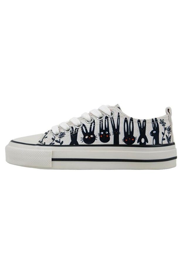 Women's Vegan White Sneakers - Line of Rabbits Design
