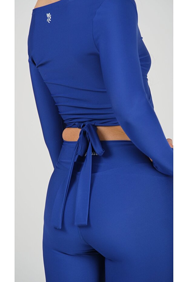 Anvelop Belden Bağlamalı Crop Bluz Lacivert - 5