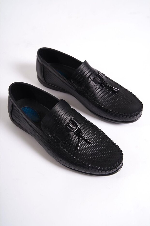 Genuine Leather Srg222S Men's Loafer with Inner and Outer Staple Detail and Tassels