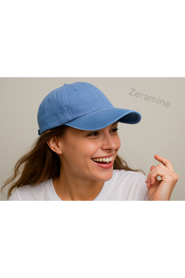 Unisex Yıkamalı Eskitme Şapka Mavi Şapka Kep - 5
