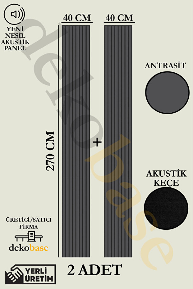 Antrasit (2 ADET) 40x270 cm Yeni Nesil Akustik Ahşap Duvar Paneli - 1