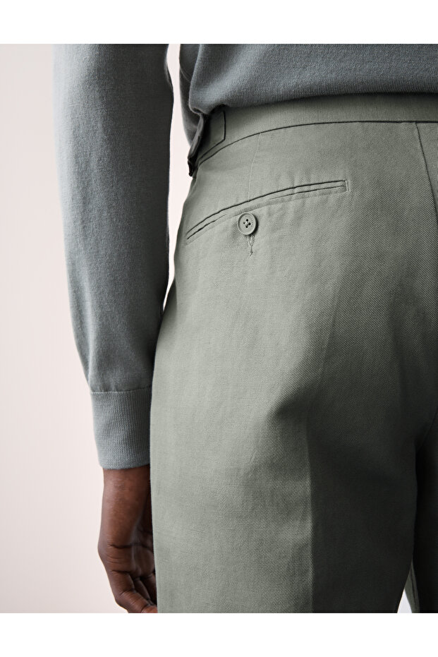 Keten Karışımlı Tek Pileli Smart Pantolon - 6