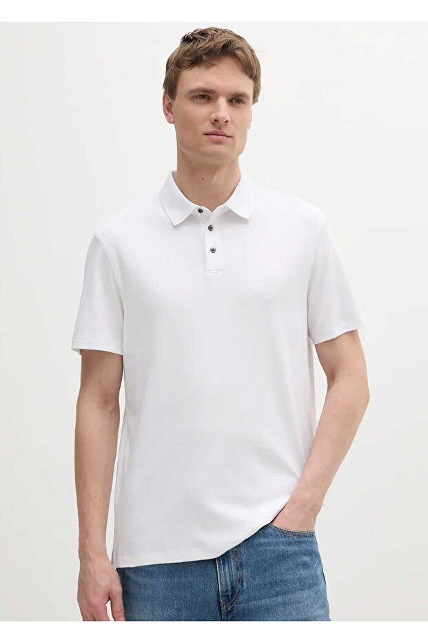 Men's Polo Neck Cotton T-Shirt - White