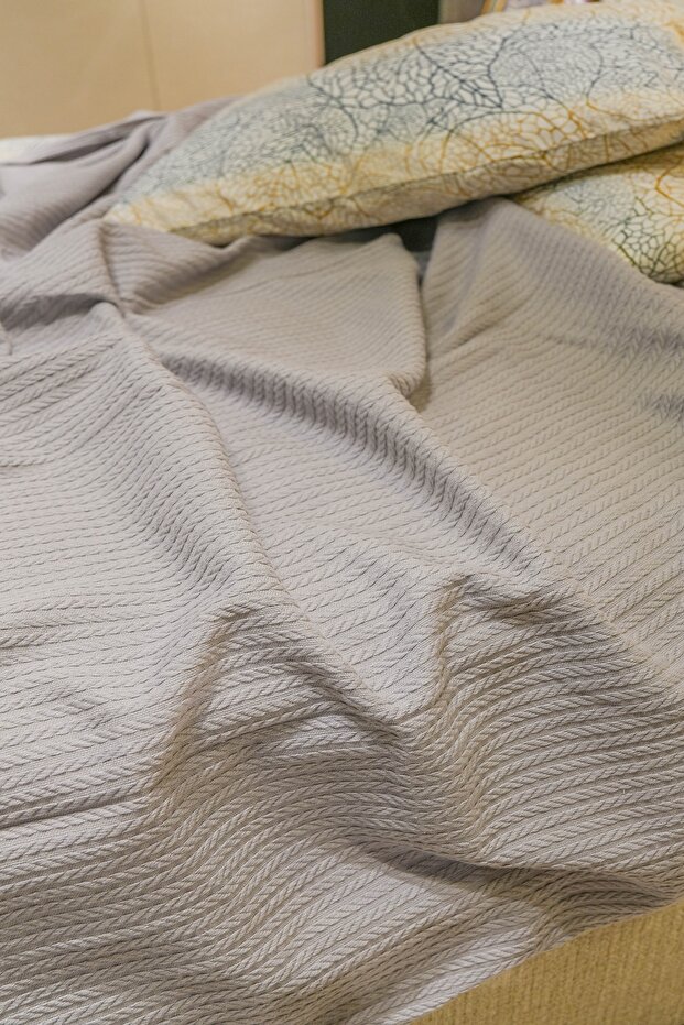 %100 Pamuk Çift Kişilik Yazlık Örgü Pike, Yatak Örtüsü, Terletmez Kumaş (240X200CM) - 8