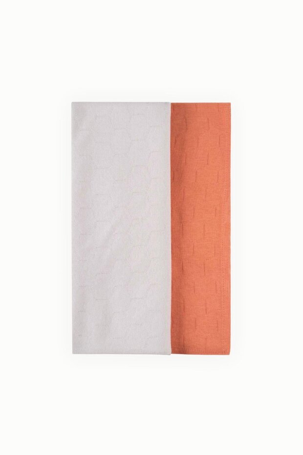 2-Piece Cotton Muslin Blanket Set, 70x70 cm, Grey - Terracotta Color