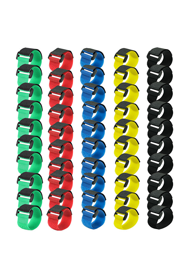20cm 50pcs-Mixed color 50pcs Reusable Fastening Cable Straps, Hook And Loop Cable Tie Down Straps