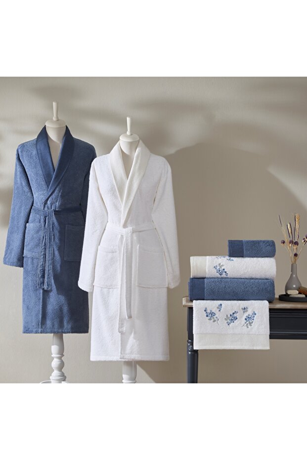 Sky Pure Cotton Cotton Family Bathrobe Set White Denim