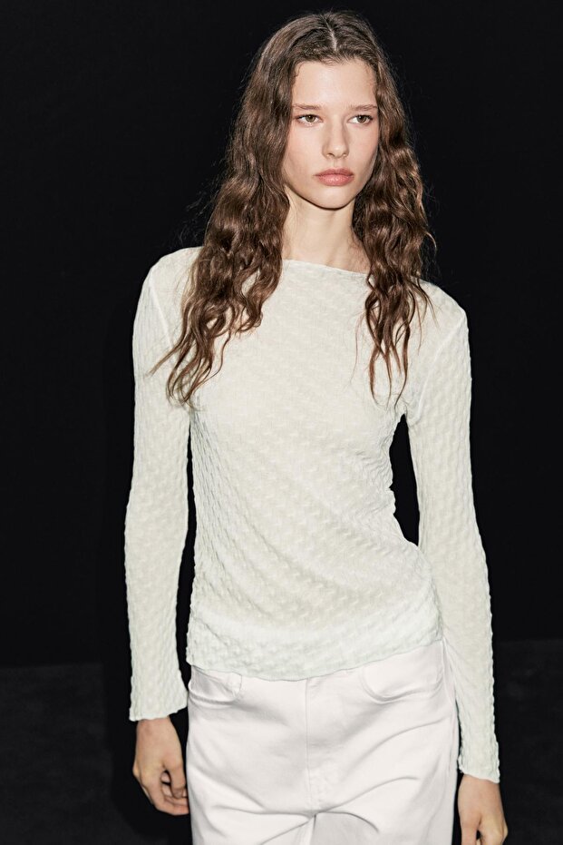 Uzun kollu dokulu %100 pamuklu top - 3