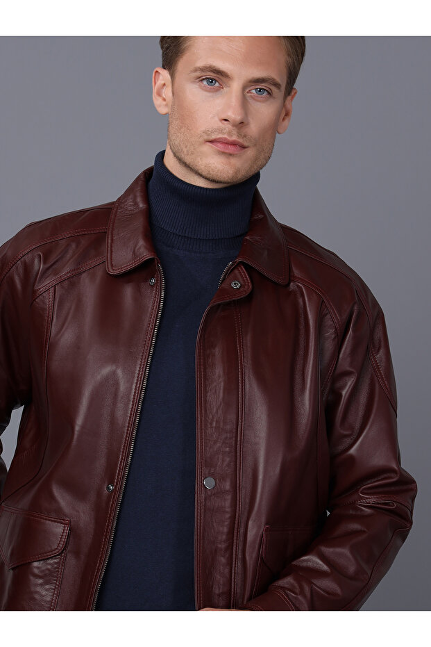 Modern Men's Plum Leather Jacket - E344 - 7