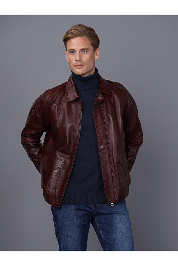 Modern Men's Plum Leather Jacket - E344 - 6