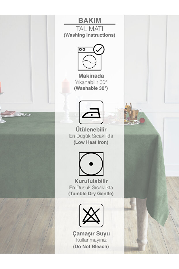 Daily Series Kadife Dokulu Zeytin Yaprağı Rengi Masa Örtüsü - 5