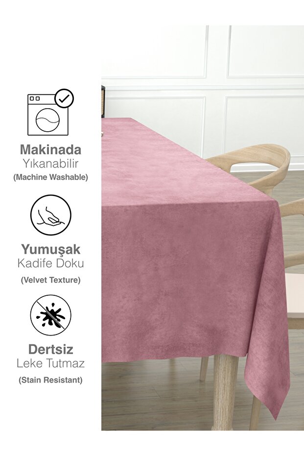 Daily Series Kadife Dokulu Buğulu Gül Rengi Masa Örtüsü - 5