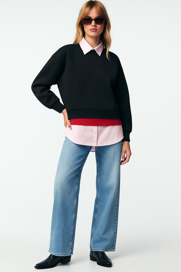 Shirt Collar Scuba Sweatshirt
