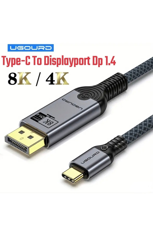 1-Metre Type-C To Displayport Dp 1.4 8K+4K Çevirici Kablo Ce Lisanslı Hasır Orgülü Sağlam Kablo - 1