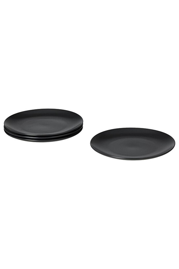 4 Adet Tabak Seti Mat Koyu Gri-Antrasit Renk 26 cm, 4 Adet, Stoneware Yuvarlak Tabak Seti - 1